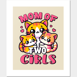 Mom of Two Cute Kawaii Kittens Family Pregnancy Announcement Posters and Art